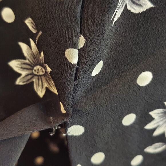 90s Maxi Skirt Black White Floral Polka Dot Tie Waist Whimsigoth Whimisical - Picture 8 of 10